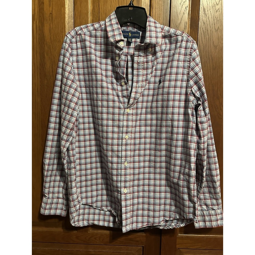 Polo Ralph Lauren Button Down Long Sleeve‎ Shirt Boys  XL Pink Blue White Plaid